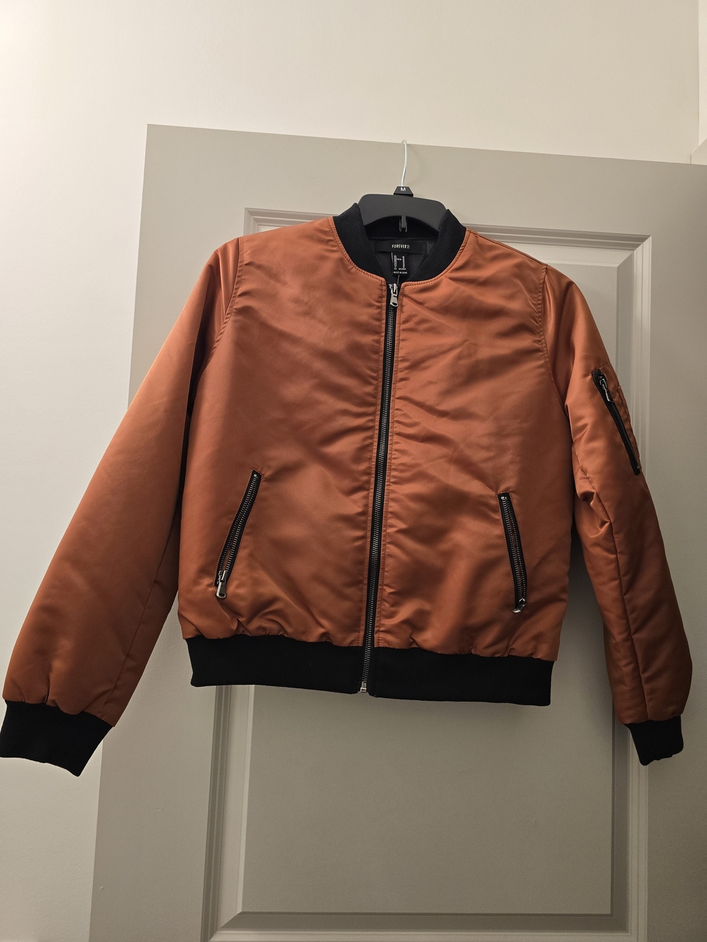 Forever 21 Womens Rust Bomber Jacket - Classic Zip Front